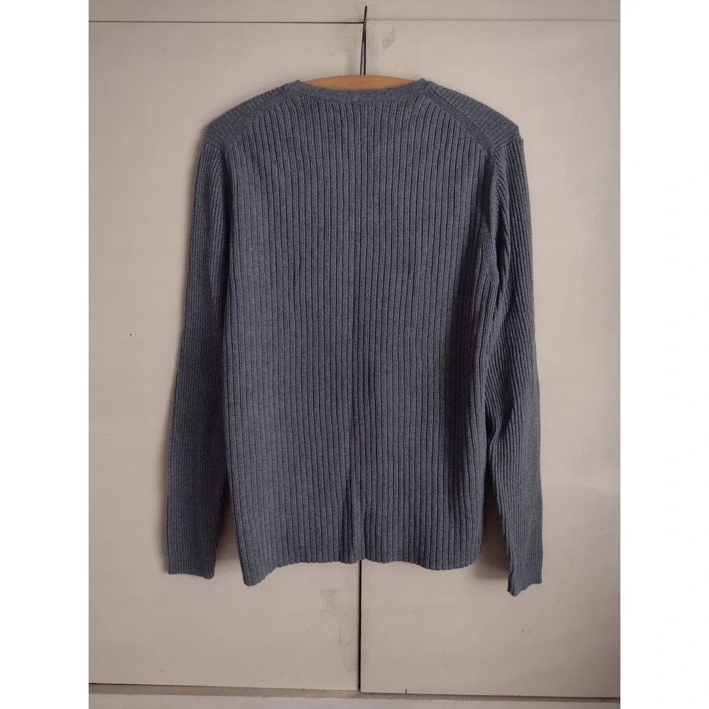 John Henry Crew Neck Grey Rib Knit Sweater Sz M Russia Vintage Fitted Minimalist